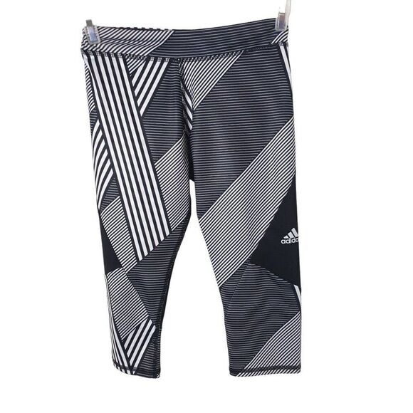 Adidas Girls Leggings Cropped Geometric Patterned Black White Sm sz 7/8 - Picture 2 of 4